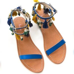 Boden Beaded Tassel Fringe Boho Ankle Wrap Sandals